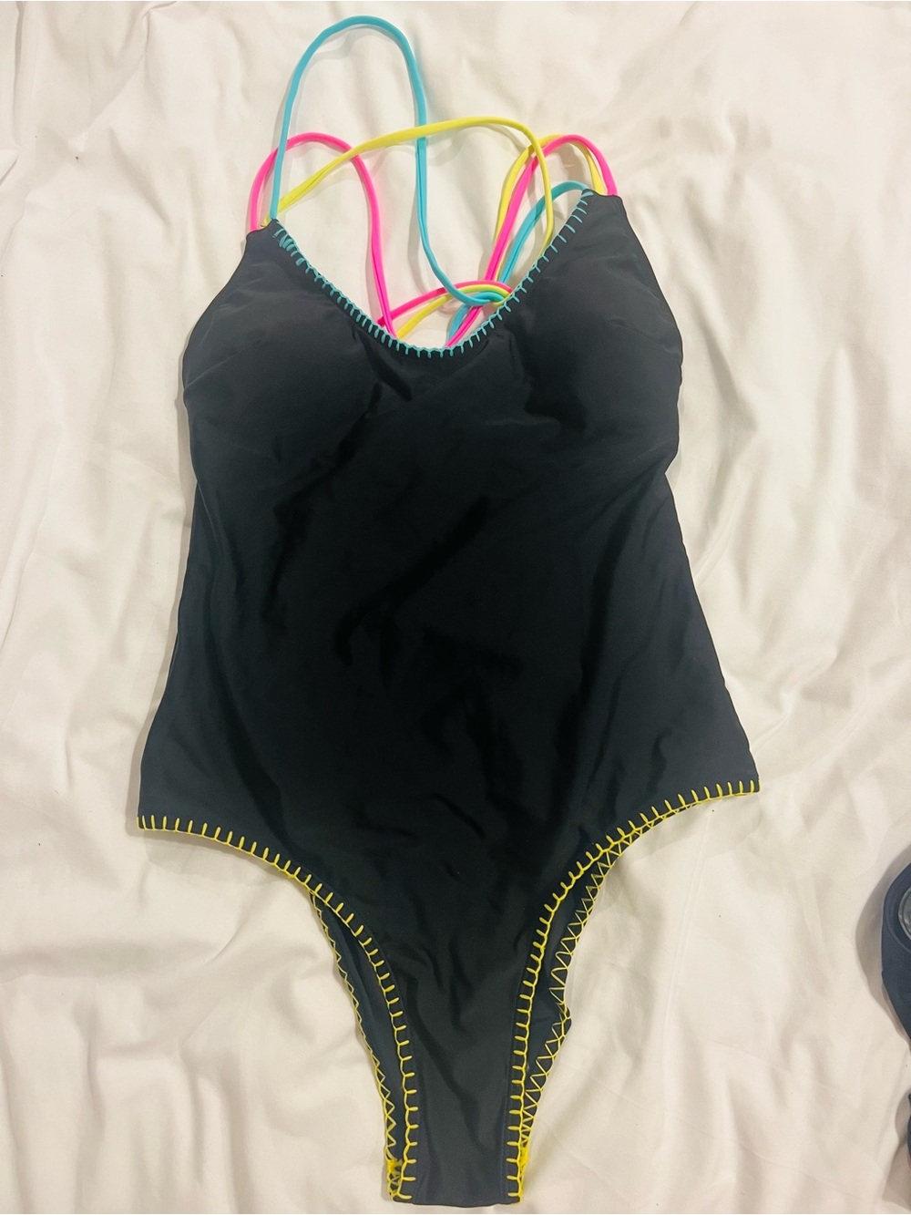 Cupshe Black One-Piece Swimsuit with Neon Straps